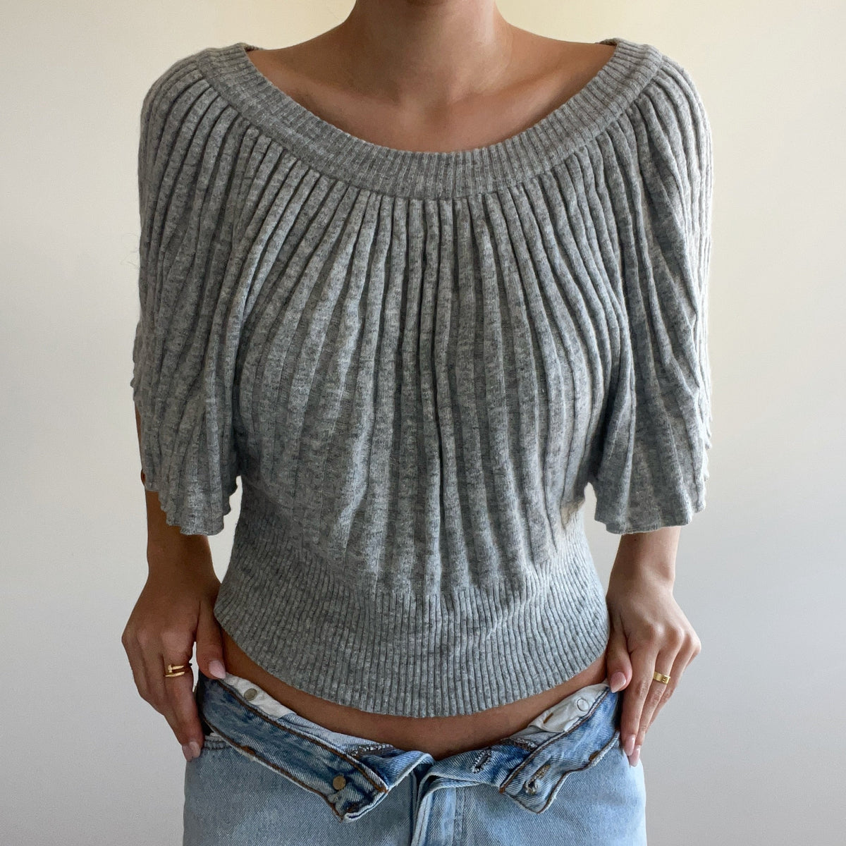 GREY BATWING TOP