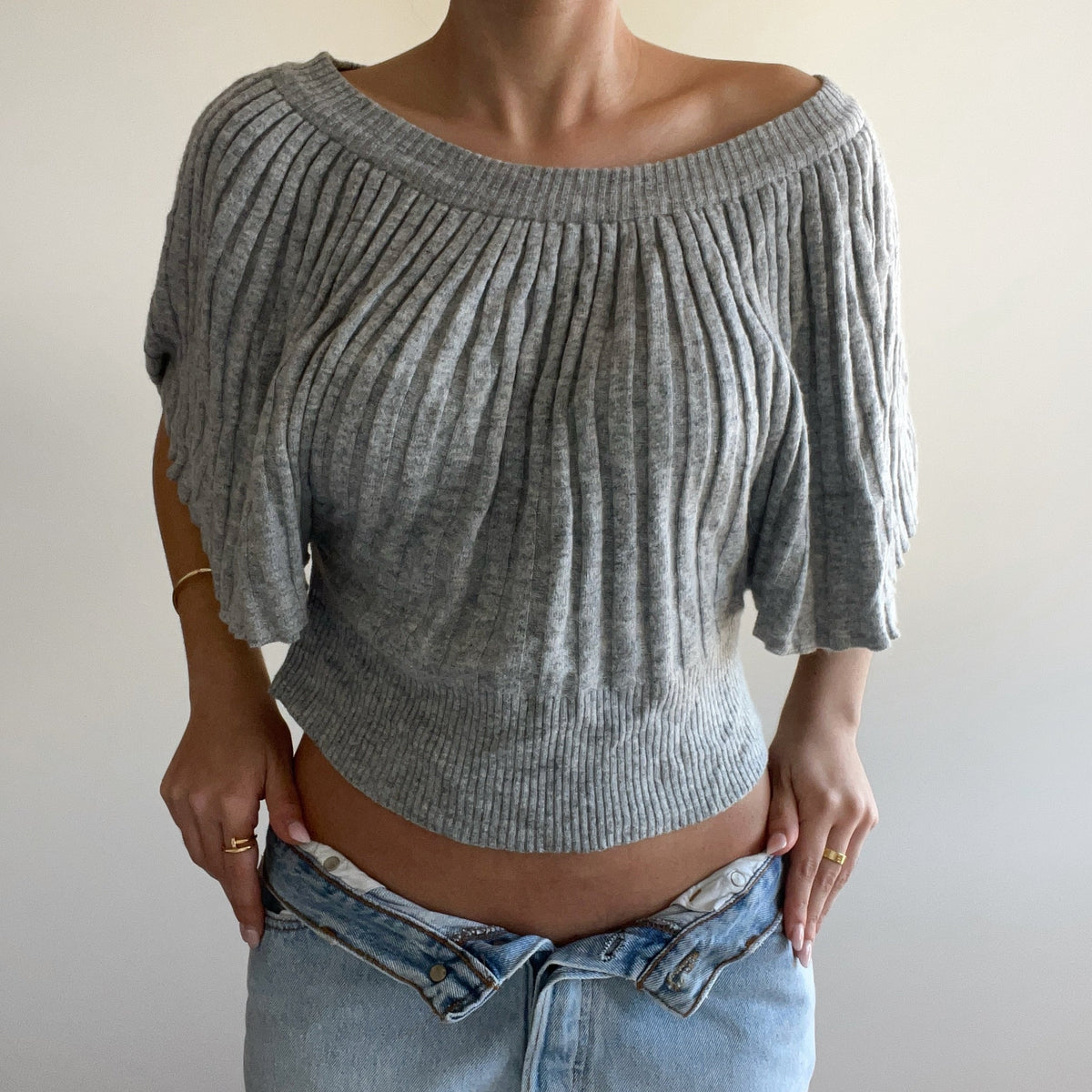 GREY BATWING TOP
