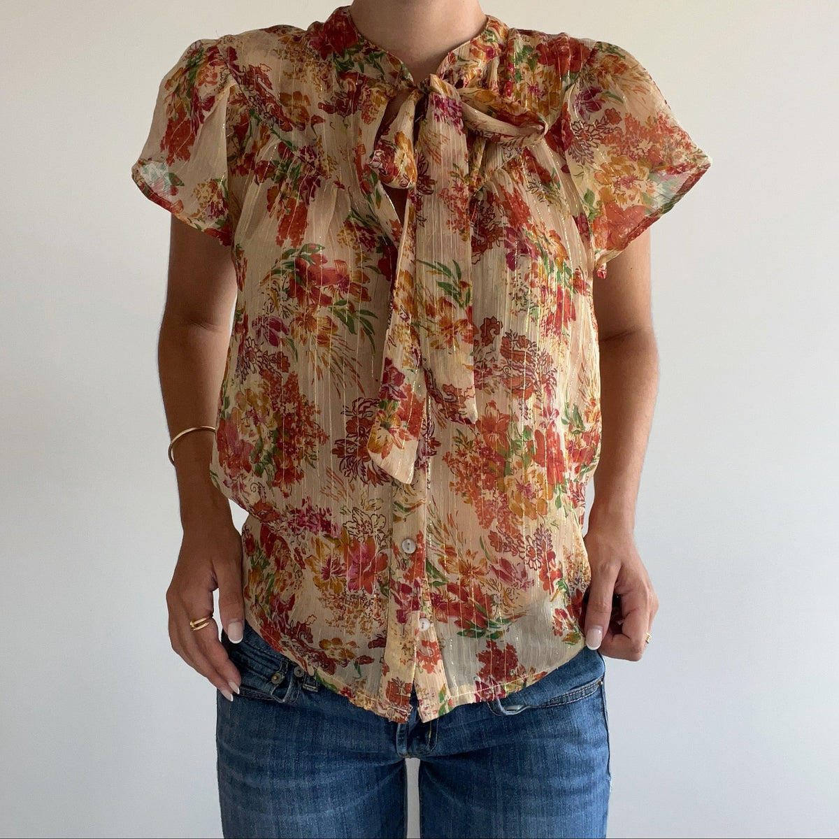 FLORAL BOW BLOUSE