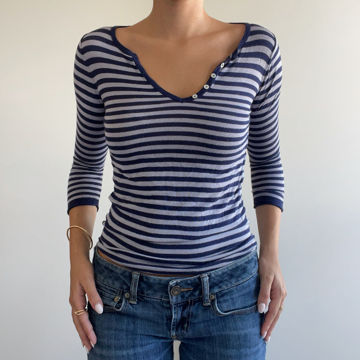 BLUE STRIPED 3/4 SLEEVE