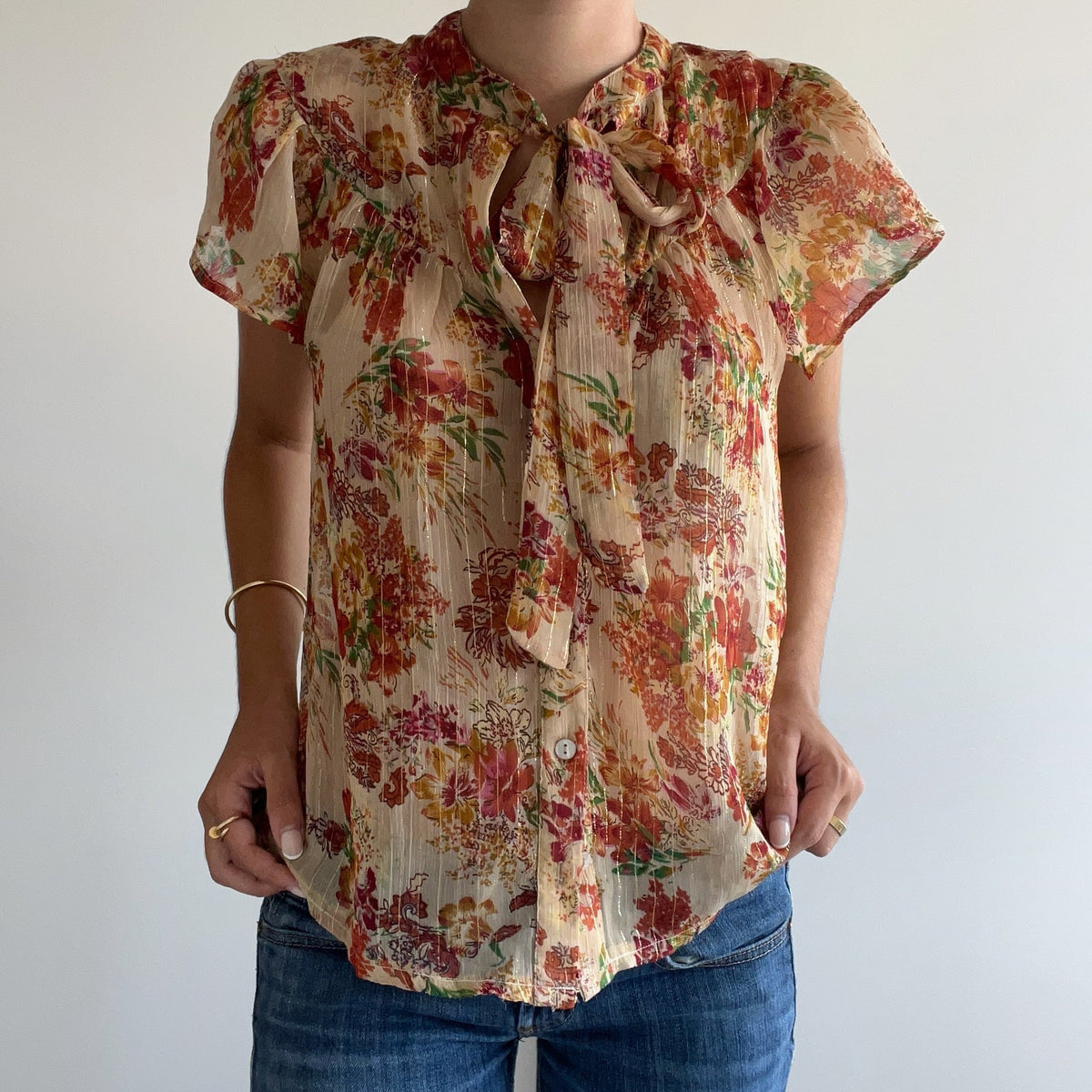 FLORAL BOW BLOUSE