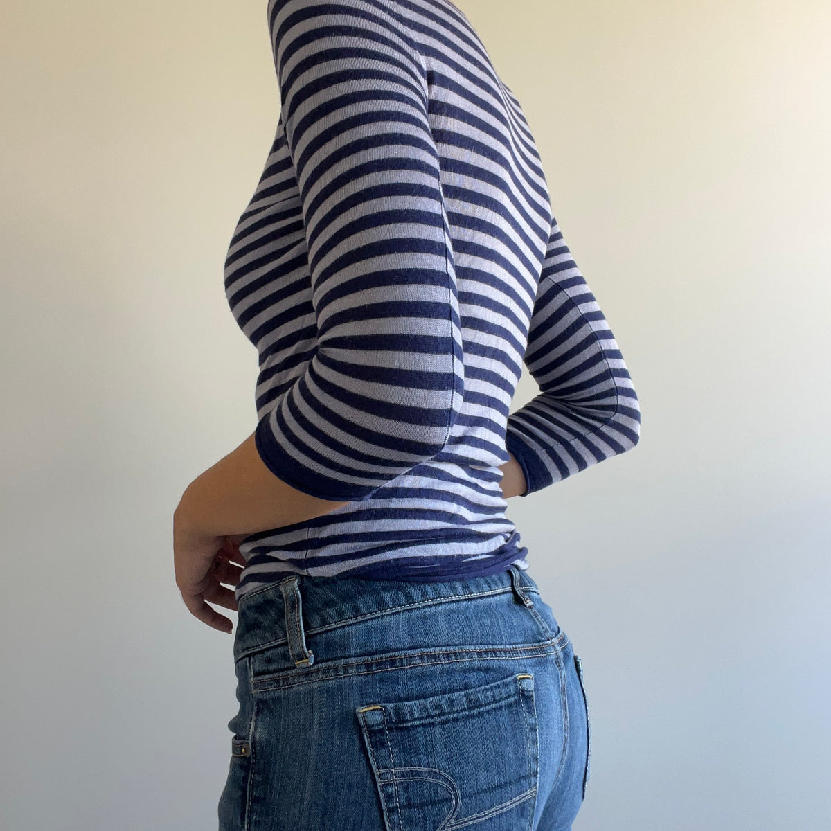 BLUE STRIPED 3/4 SLEEVE