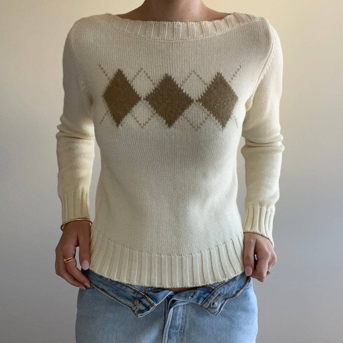 CREAM ARGYLE JUMPER