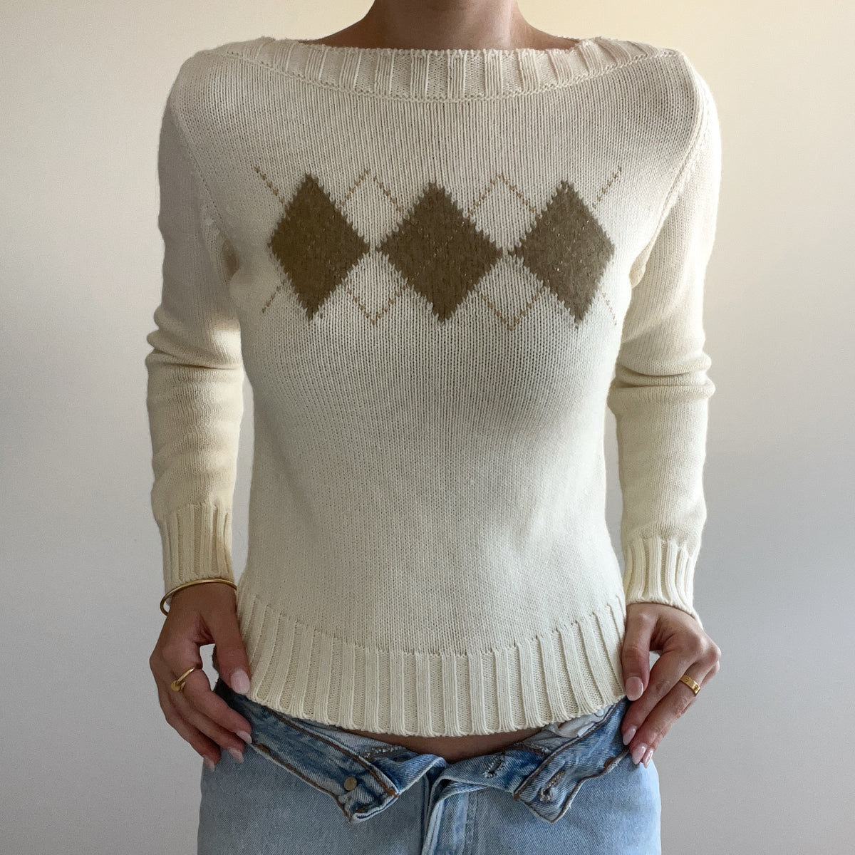 CREAM ARGYLE JUMPER