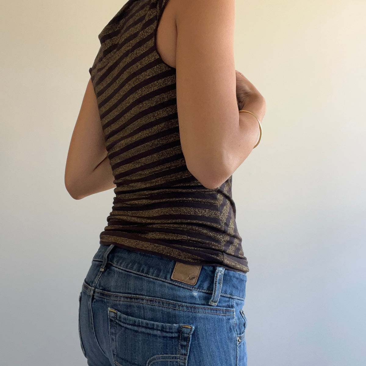 BROWN STRIPED WRAP TOP