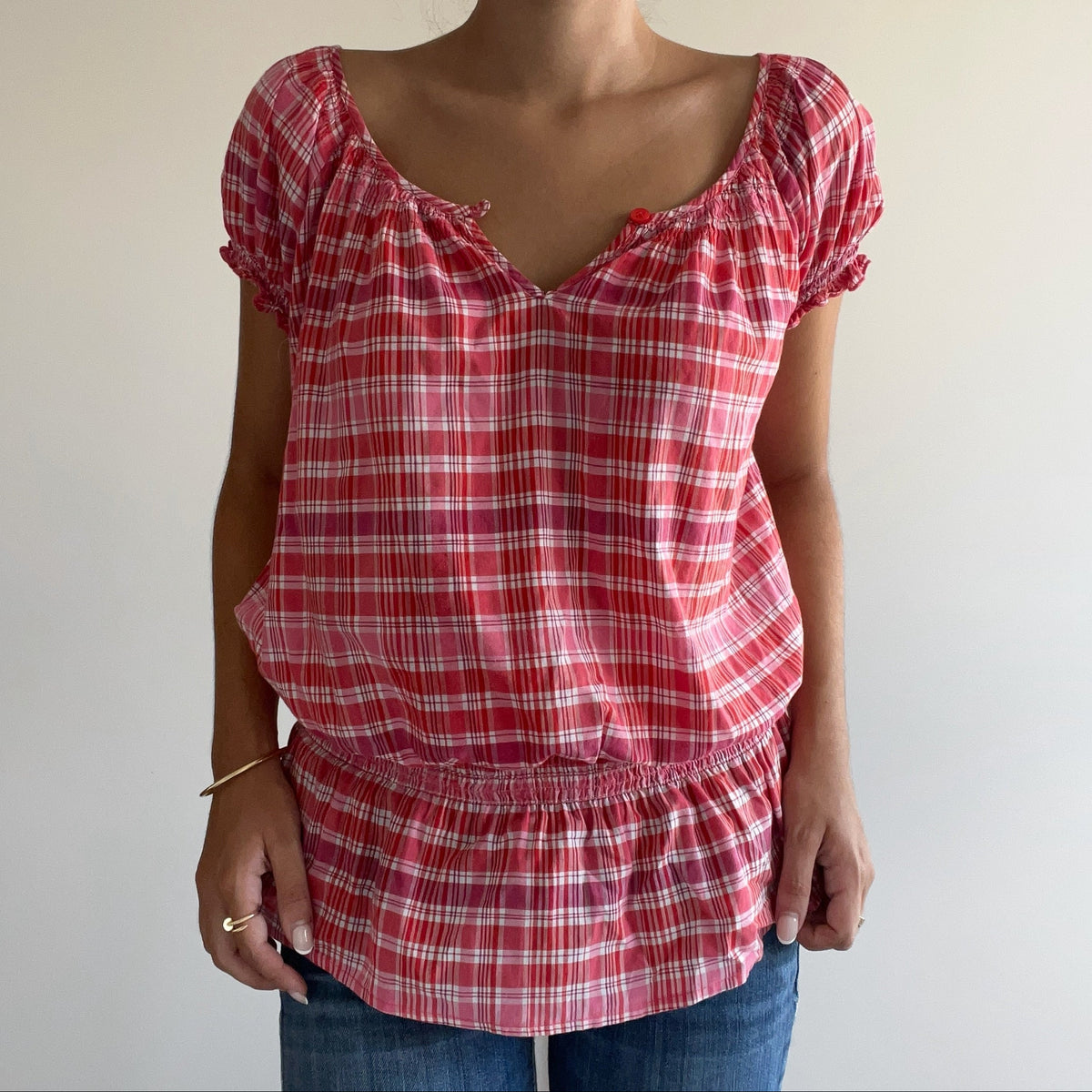 PINK PLAID BABYDOLL TOP