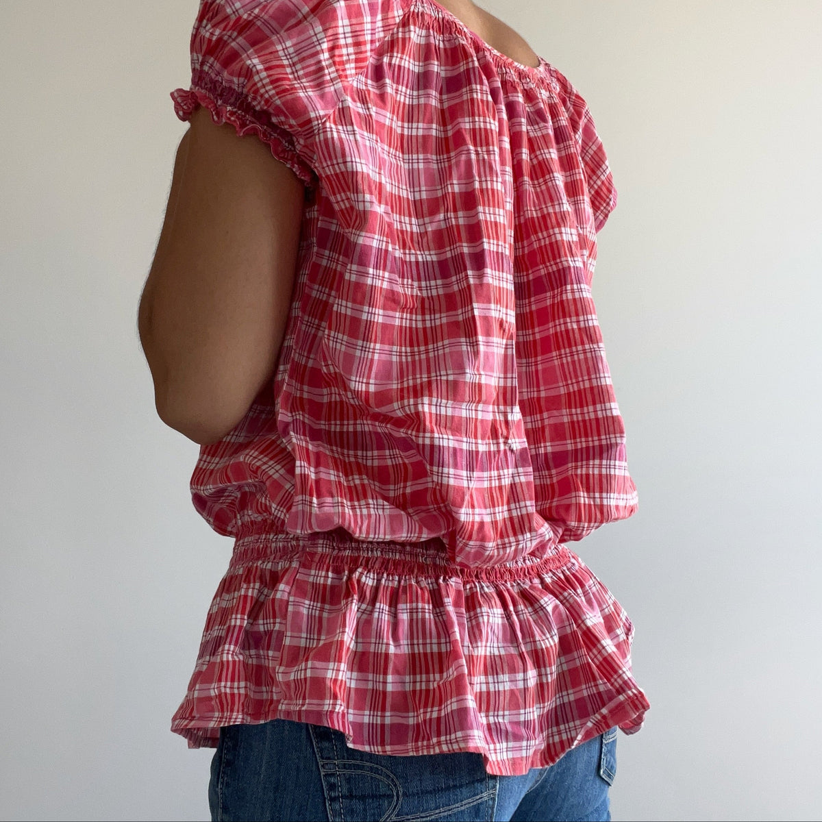 PINK PLAID BABYDOLL TOP