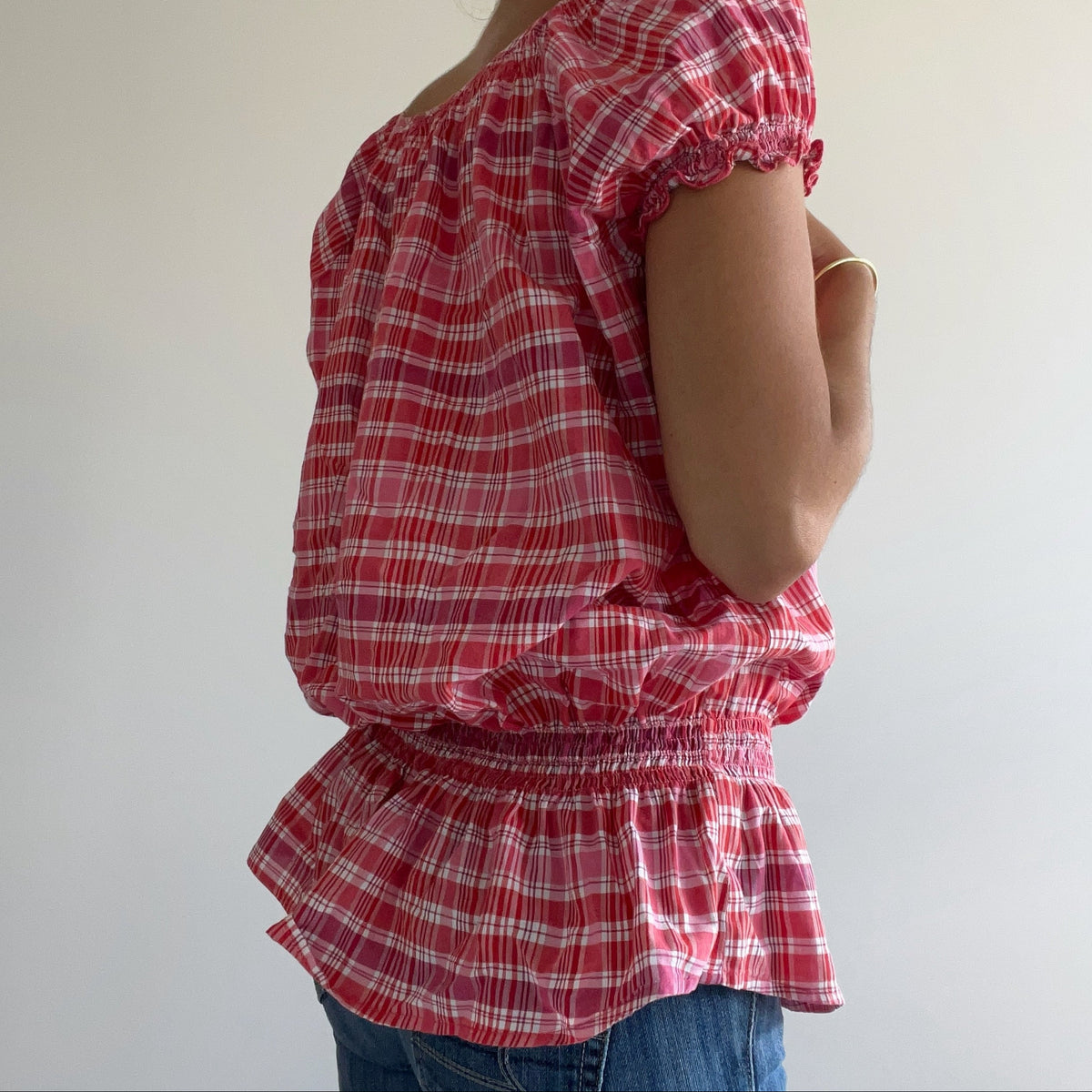 PINK PLAID BABYDOLL TOP