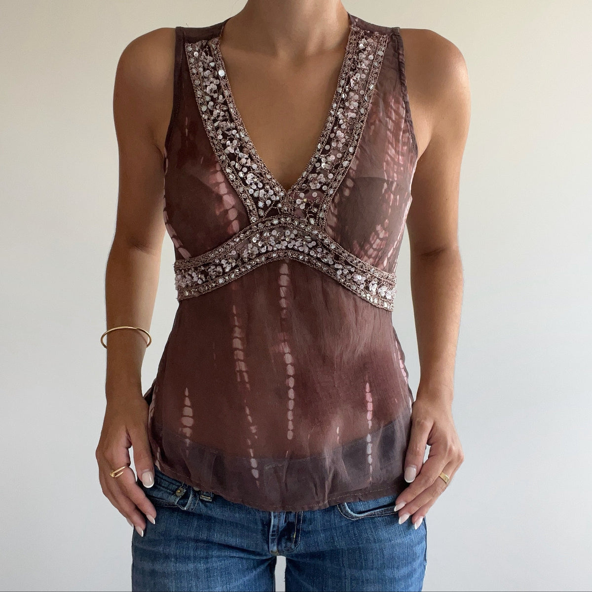 BROWN BEADED TANK