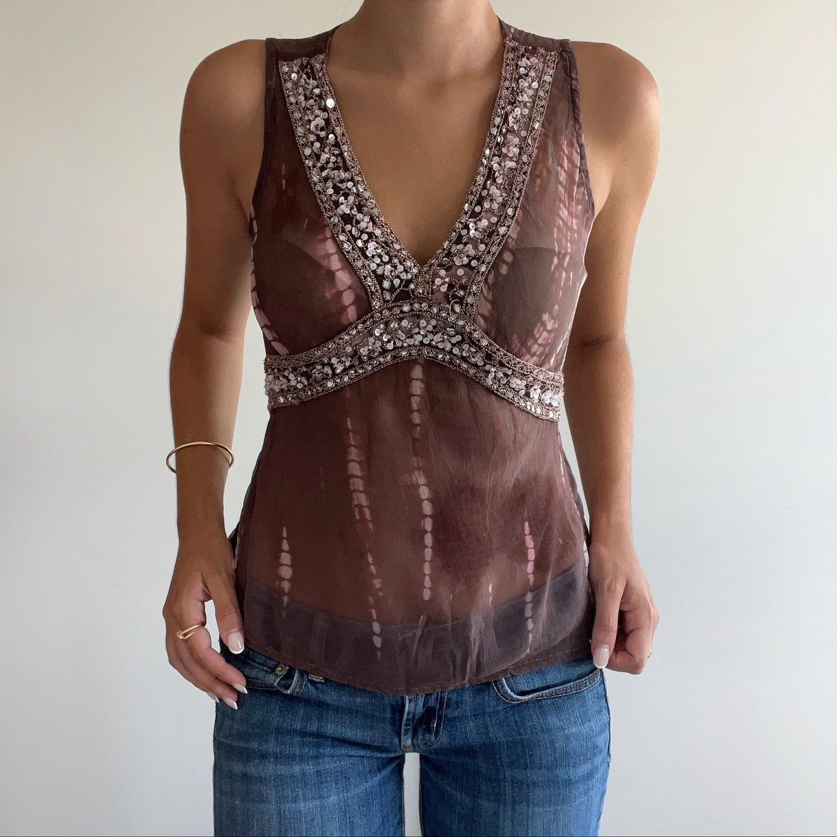 BROWN BEADED TANK