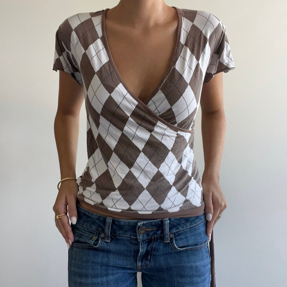 CHECKERED WRAP TOP