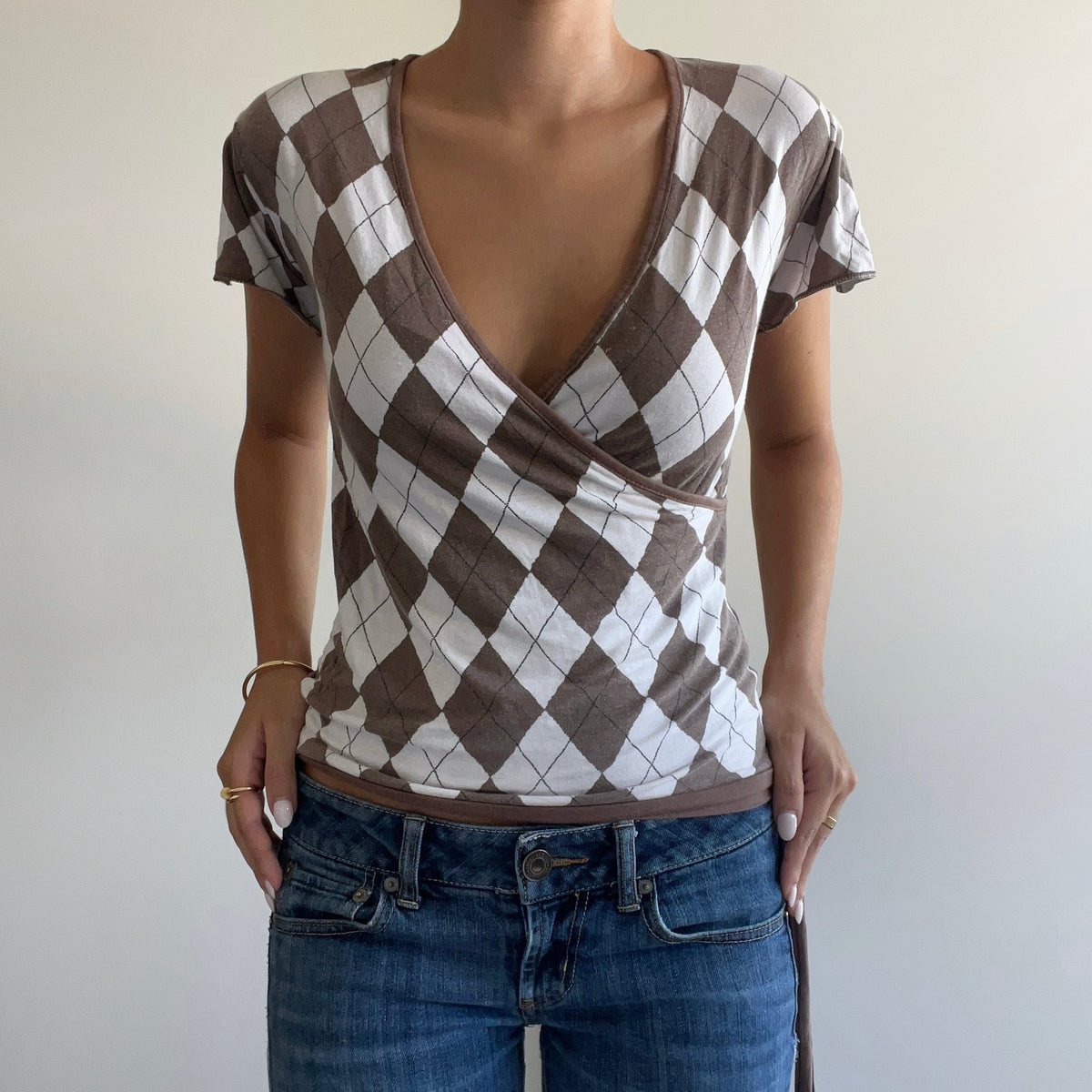 CHECKERED WRAP TOP