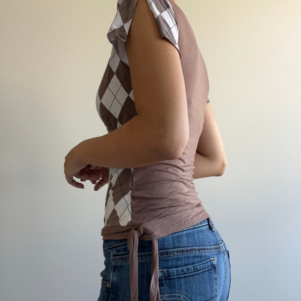 CHECKERED WRAP TOP