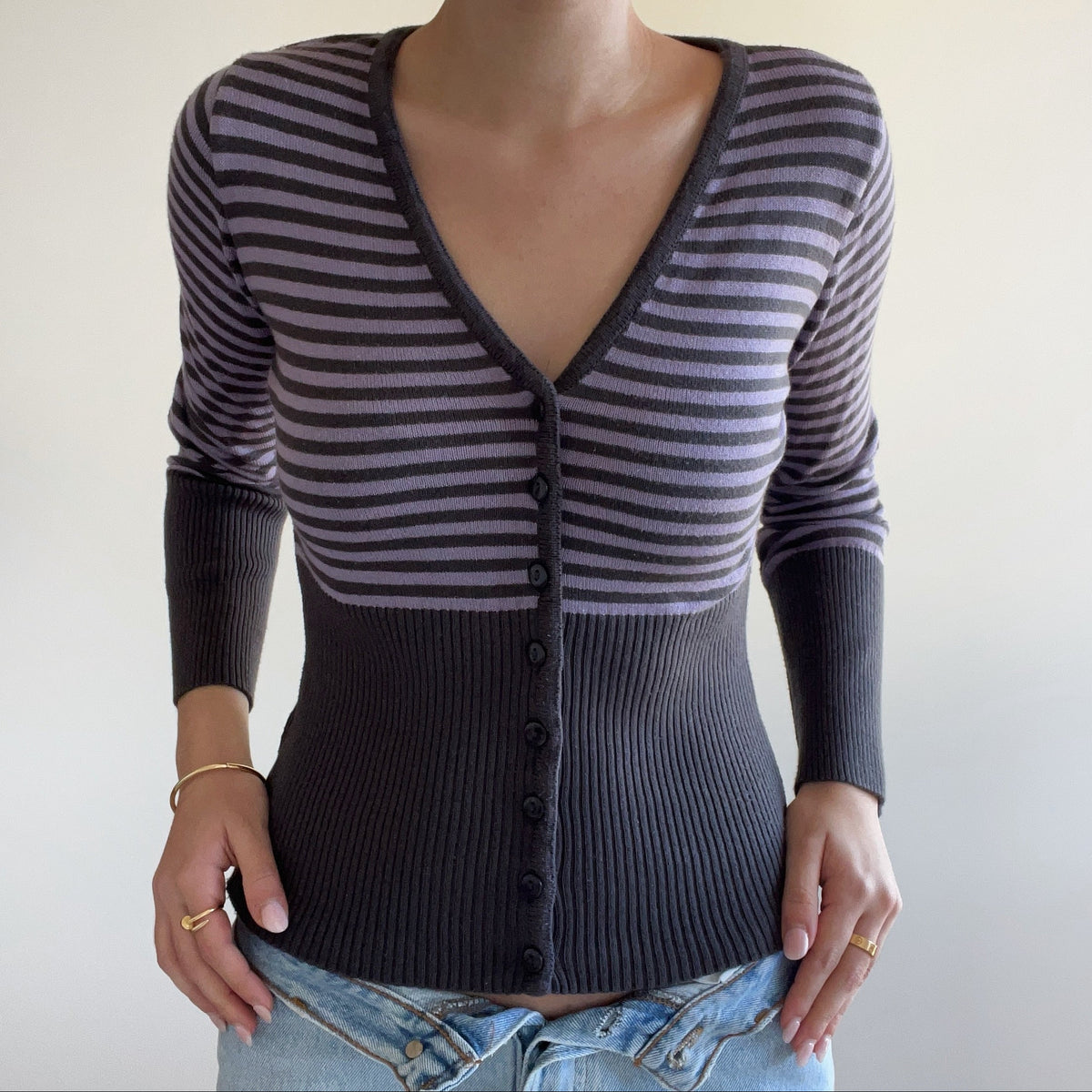 PURPLE STRIPED CARDIGAN
