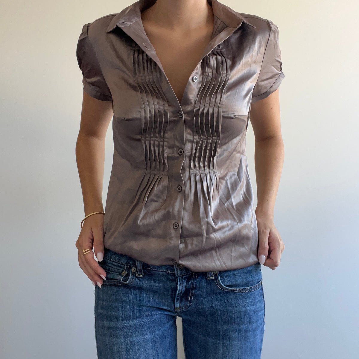 PLEATED SATIN BLOUSE