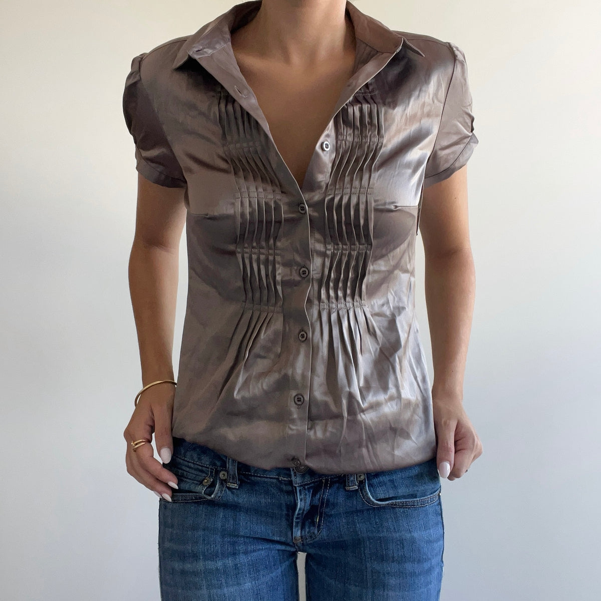 PLEATED SATIN BLOUSE