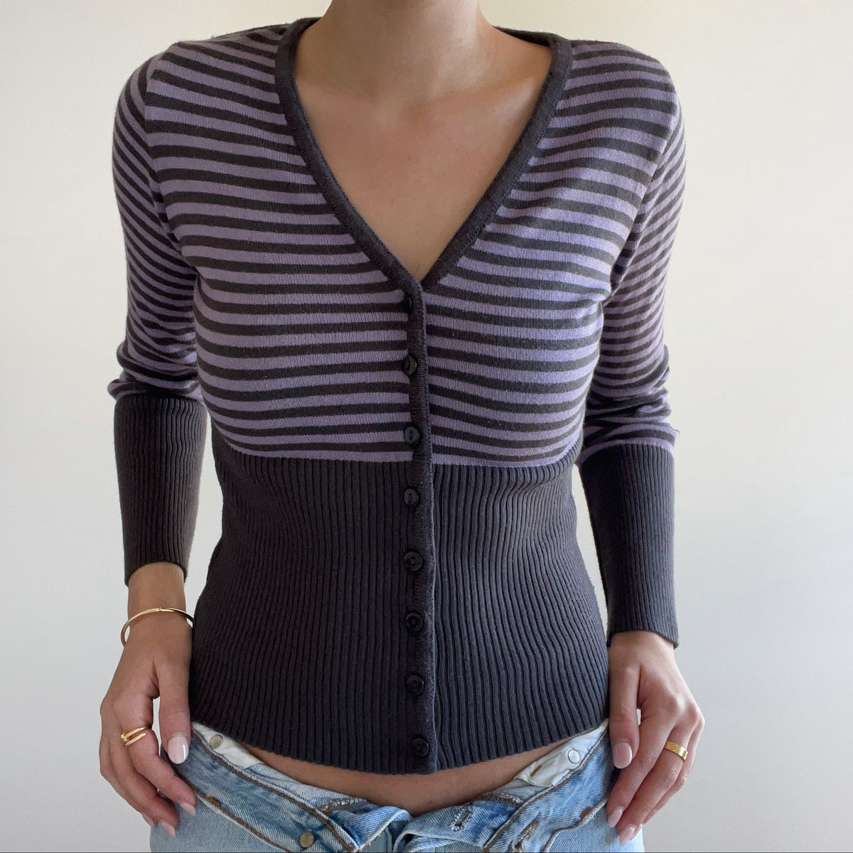 PURPLE STRIPED CARDIGAN