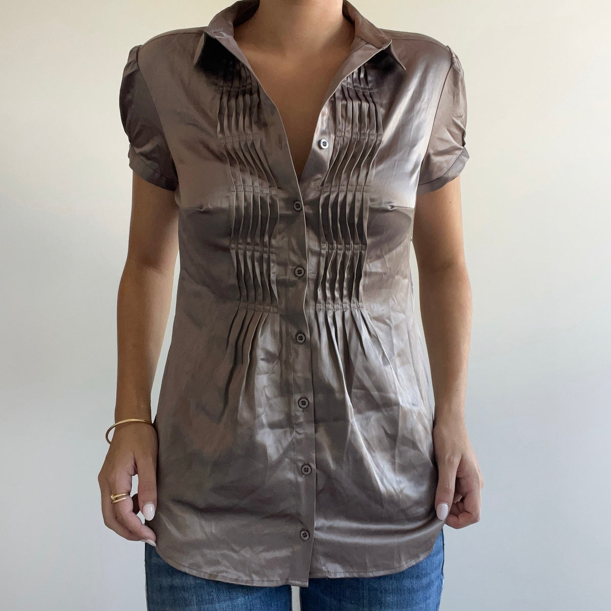 PLEATED SATIN BLOUSE