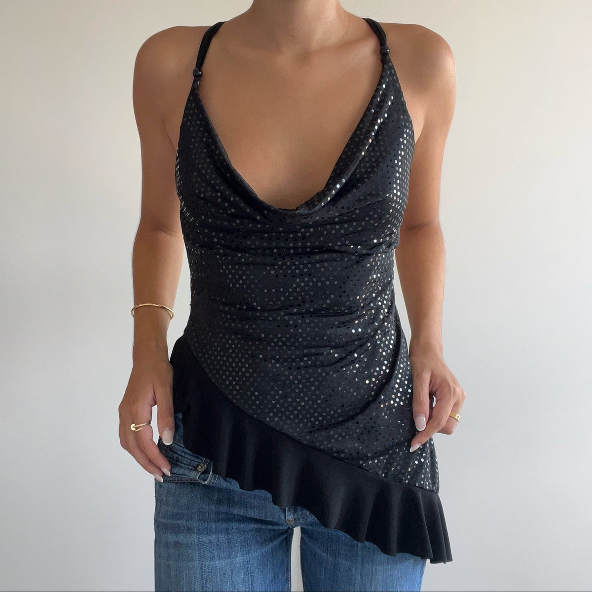BLACK SEQUIN HALTER TOP