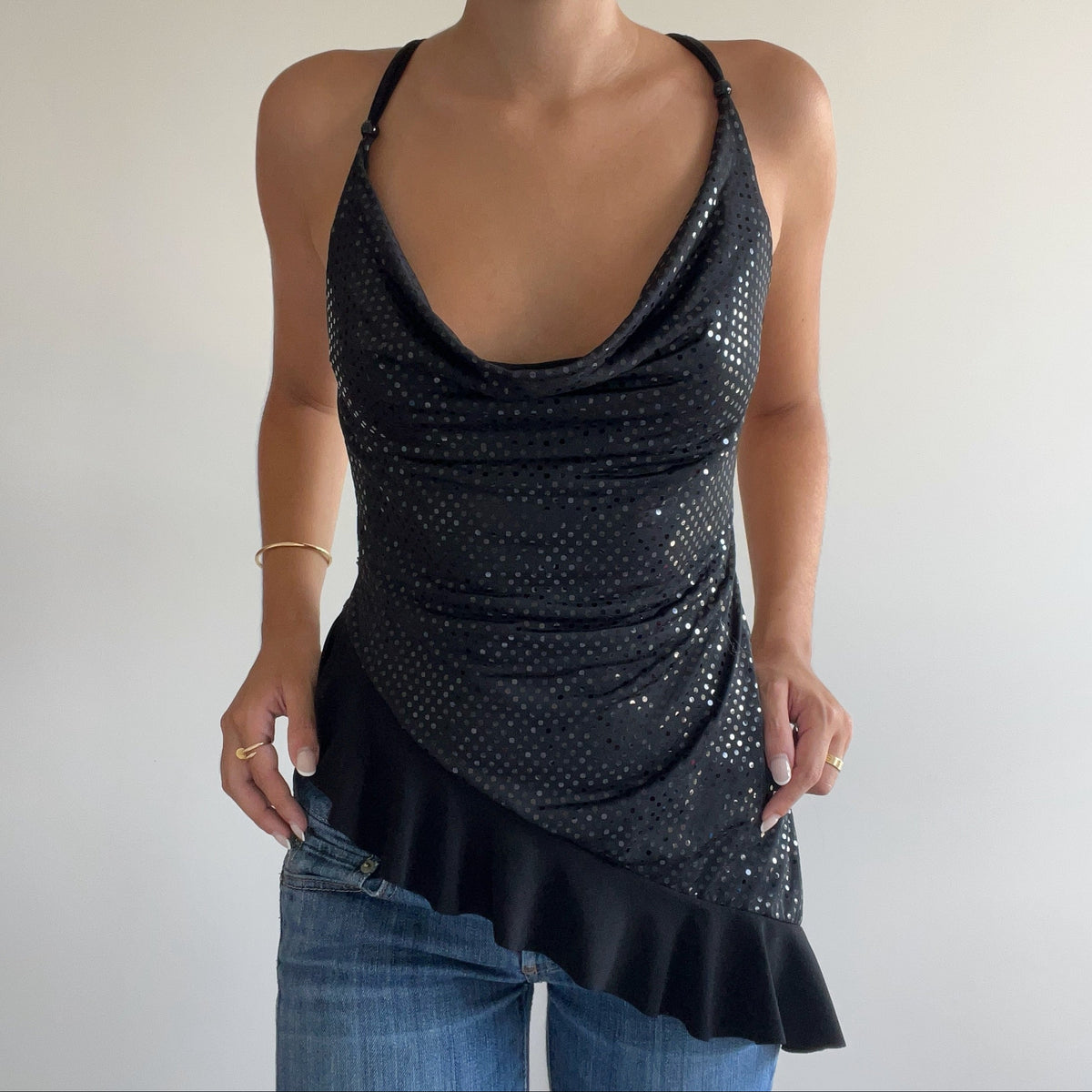 BLACK SEQUIN HALTER TOP
