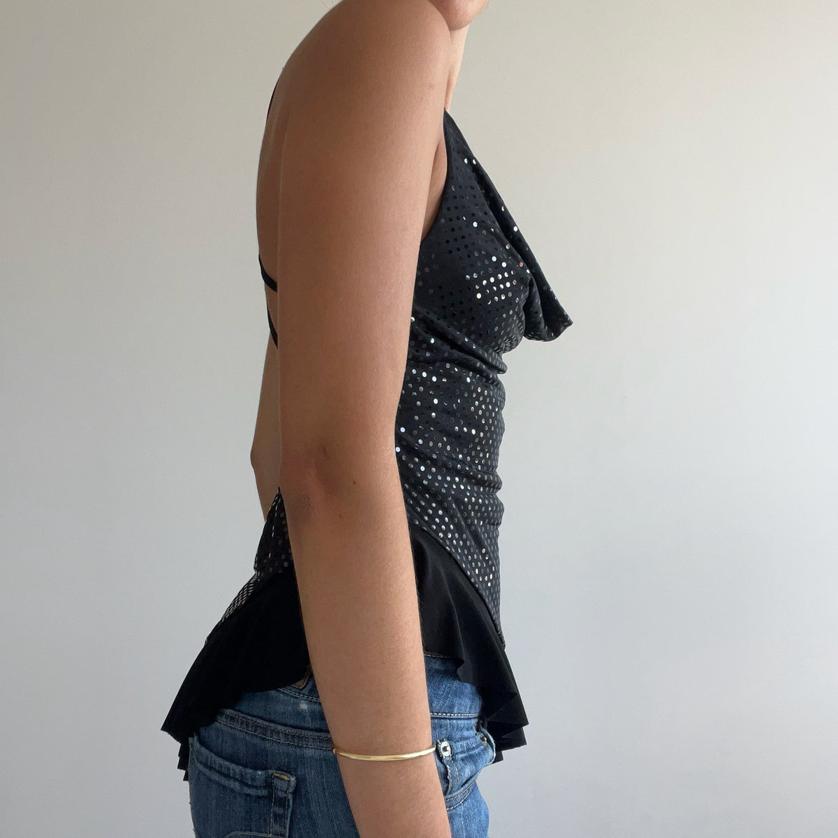 BLACK SEQUIN HALTER TOP