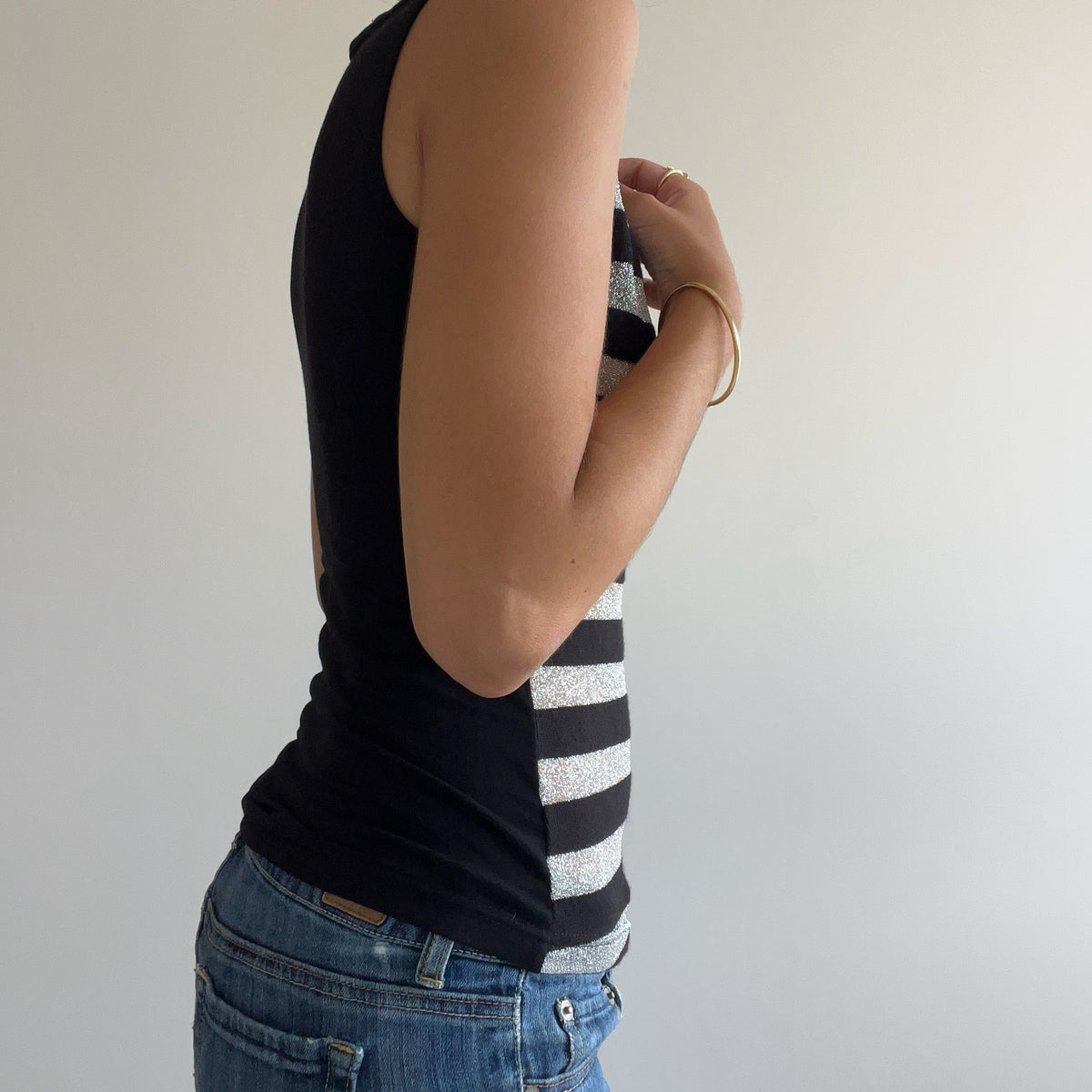 BLACK STRIPED LACE TANK