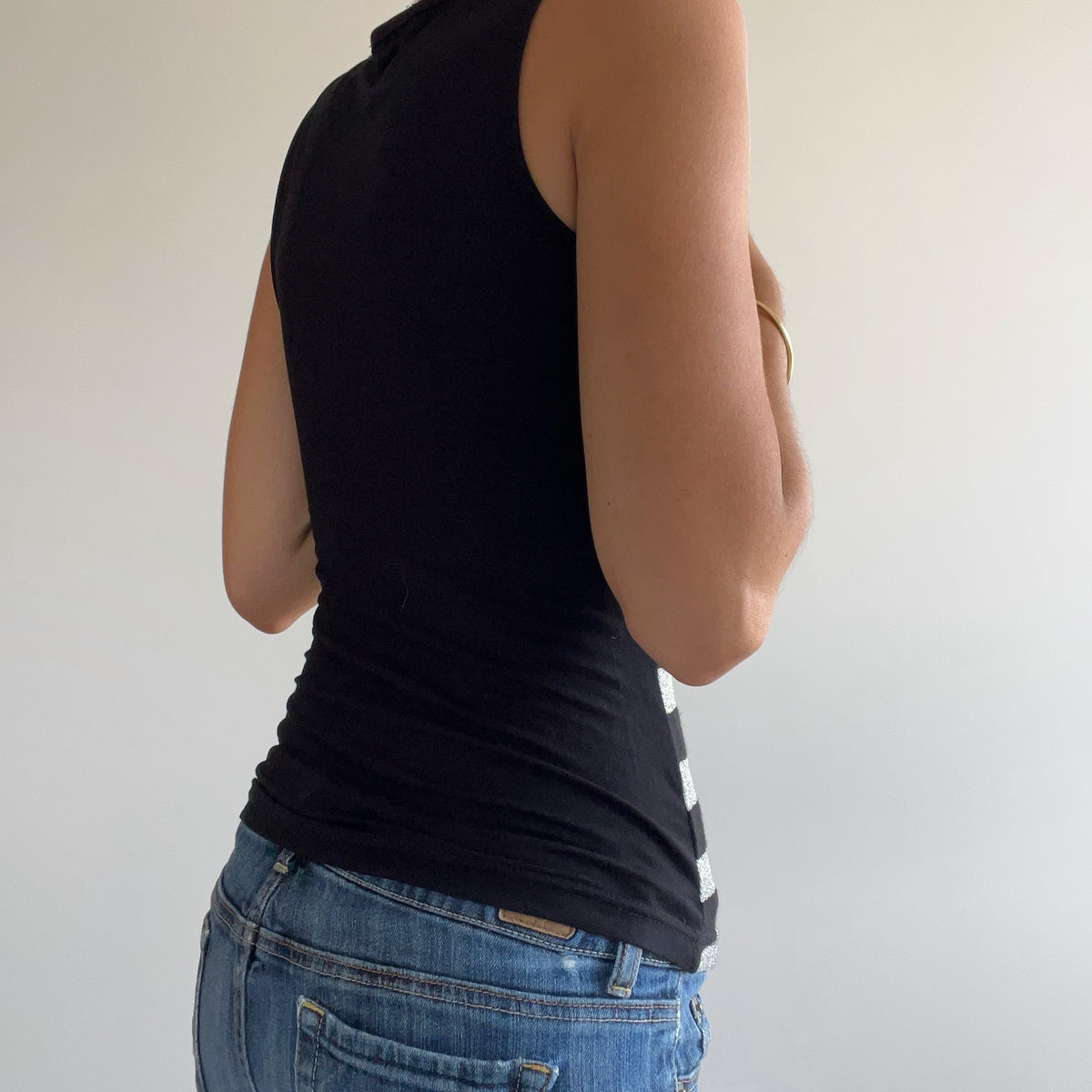 BLACK STRIPED LACE TANK