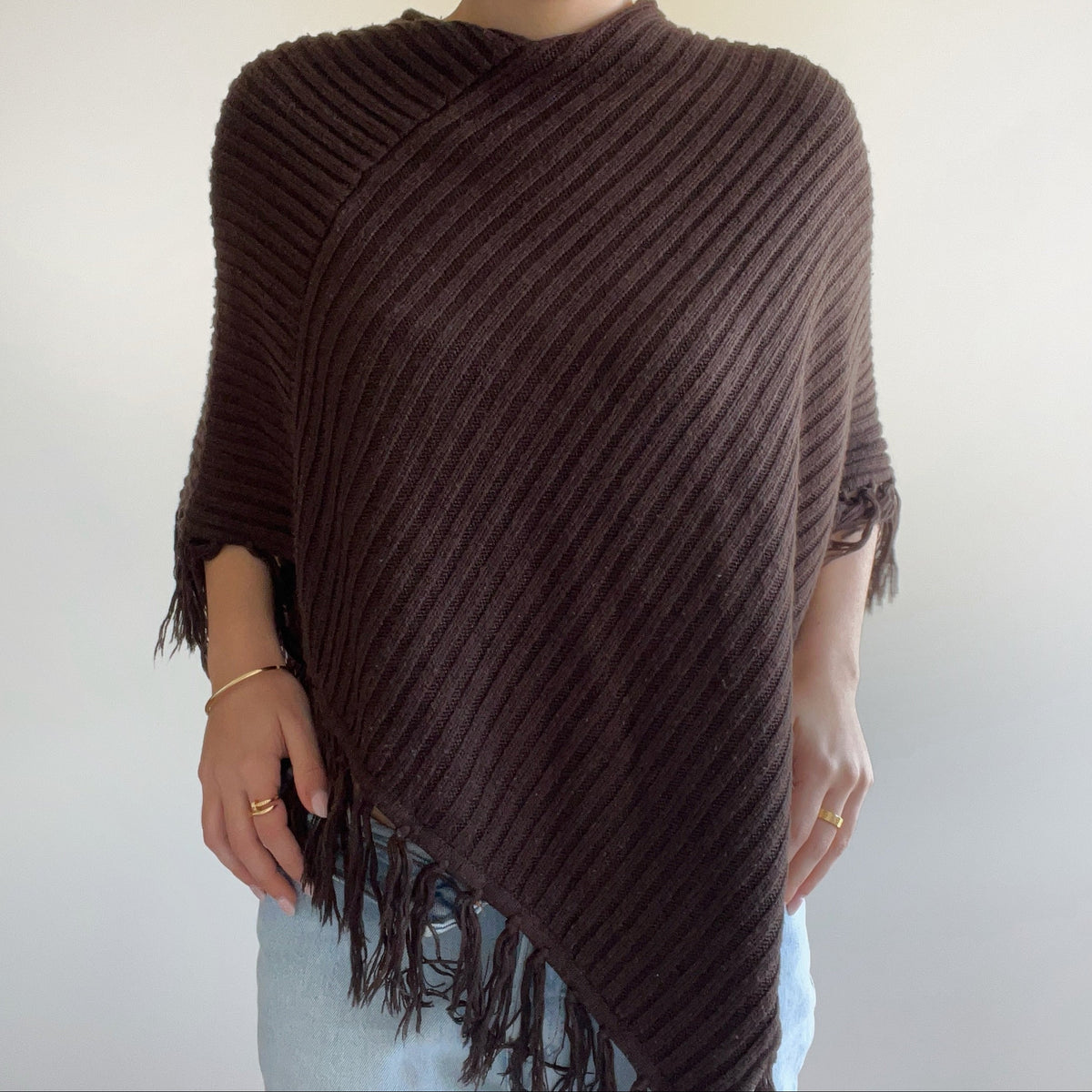 BROWN FRINGE PONCHO