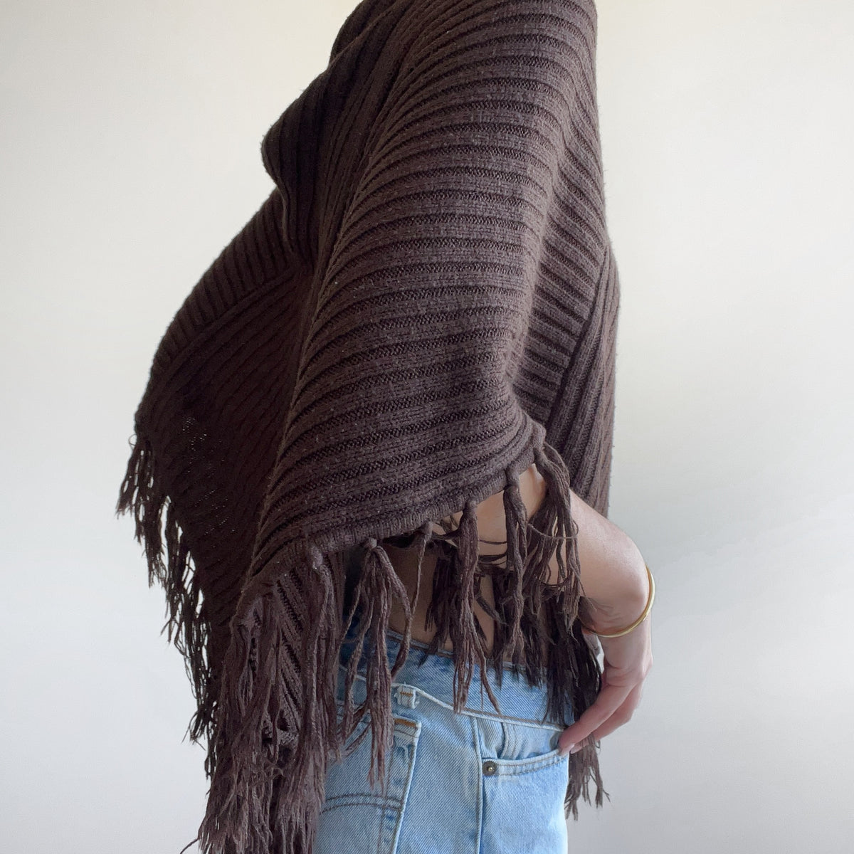 BROWN FRINGE PONCHO