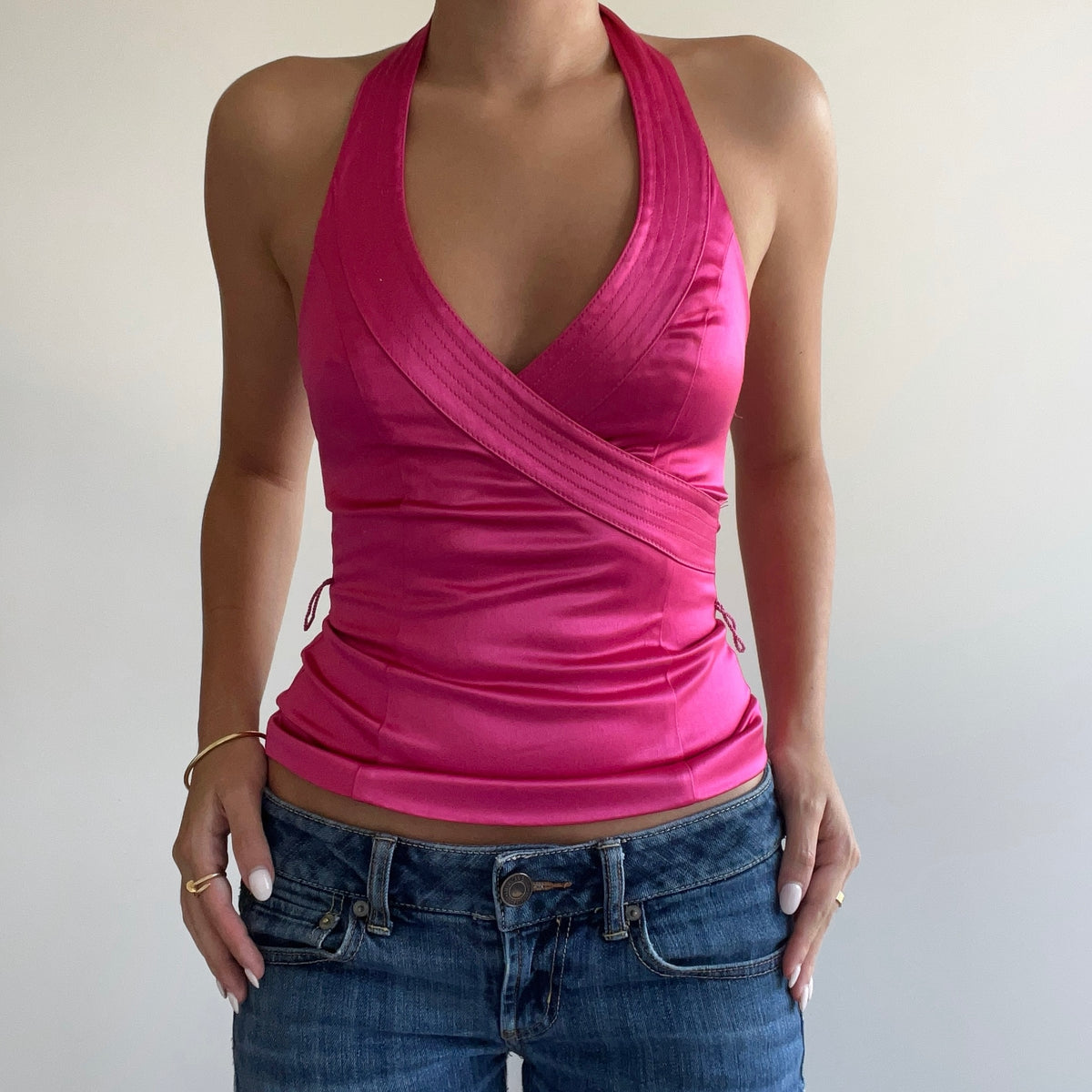 HOT PINK SATIN HALTER