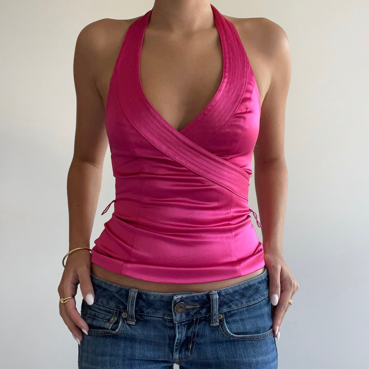 HOT PINK SATIN HALTER
