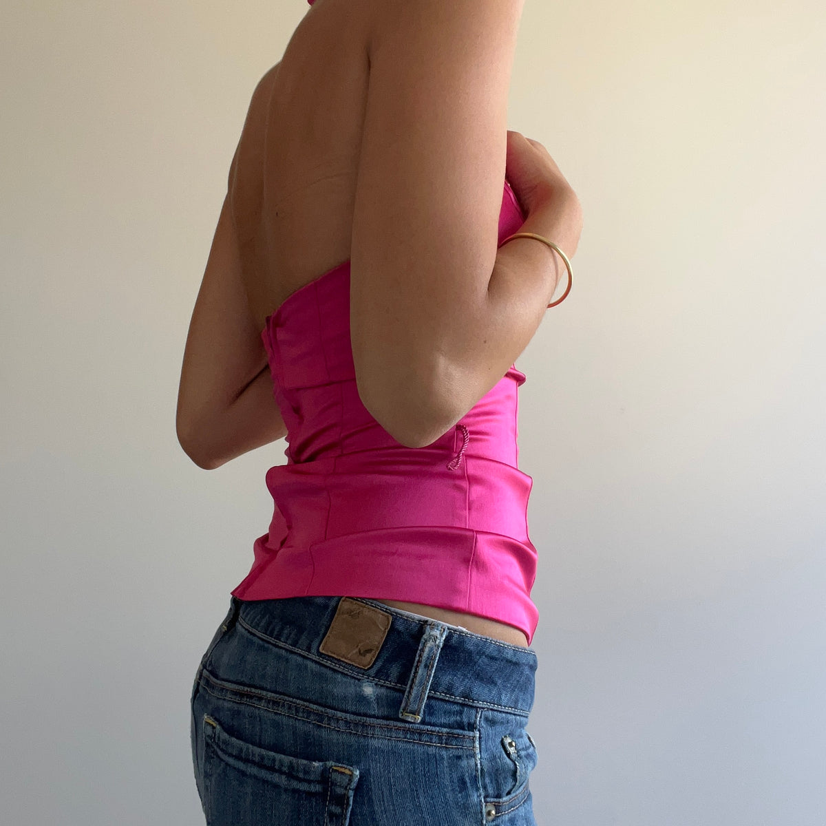 HOT PINK SATIN HALTER
