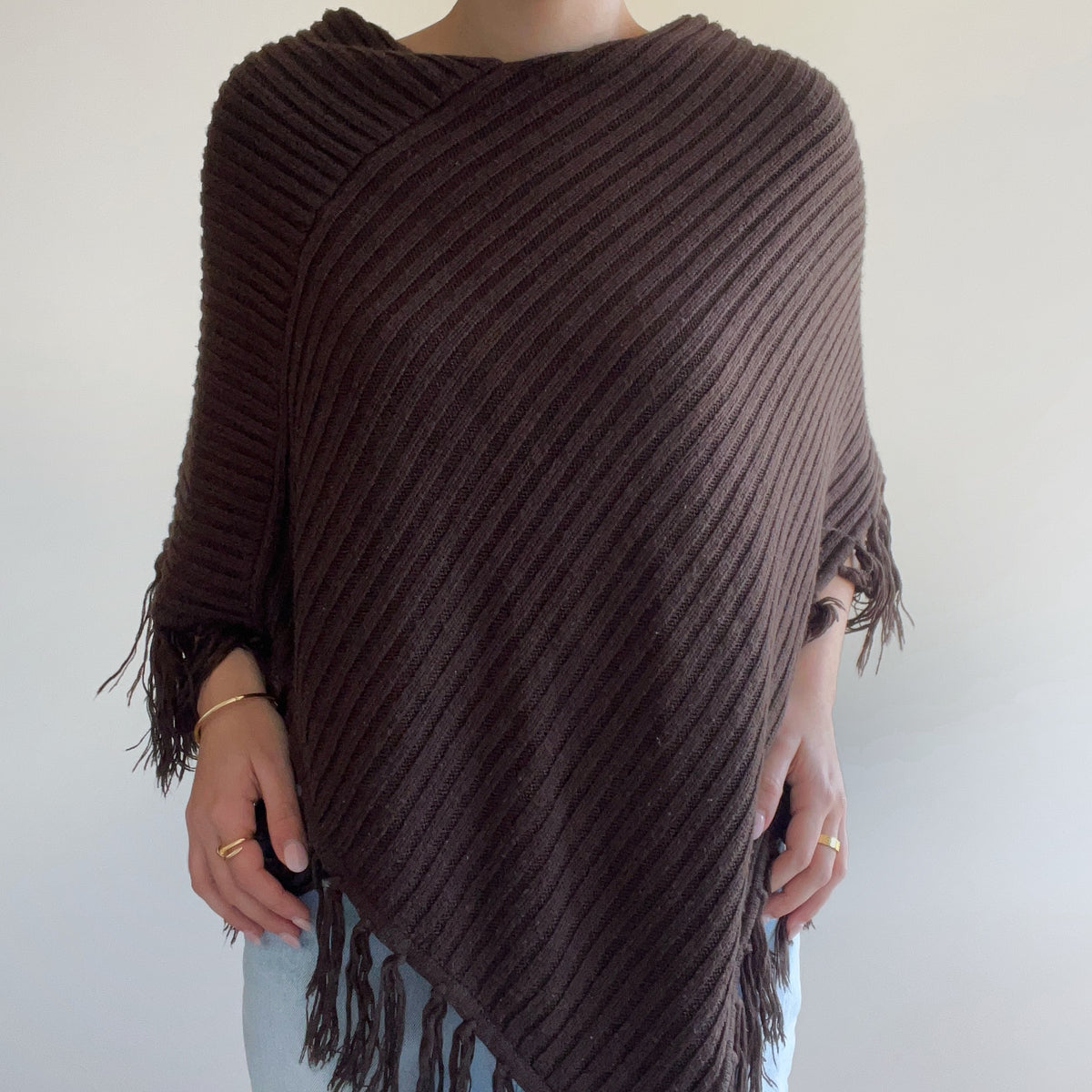 BROWN FRINGE PONCHO
