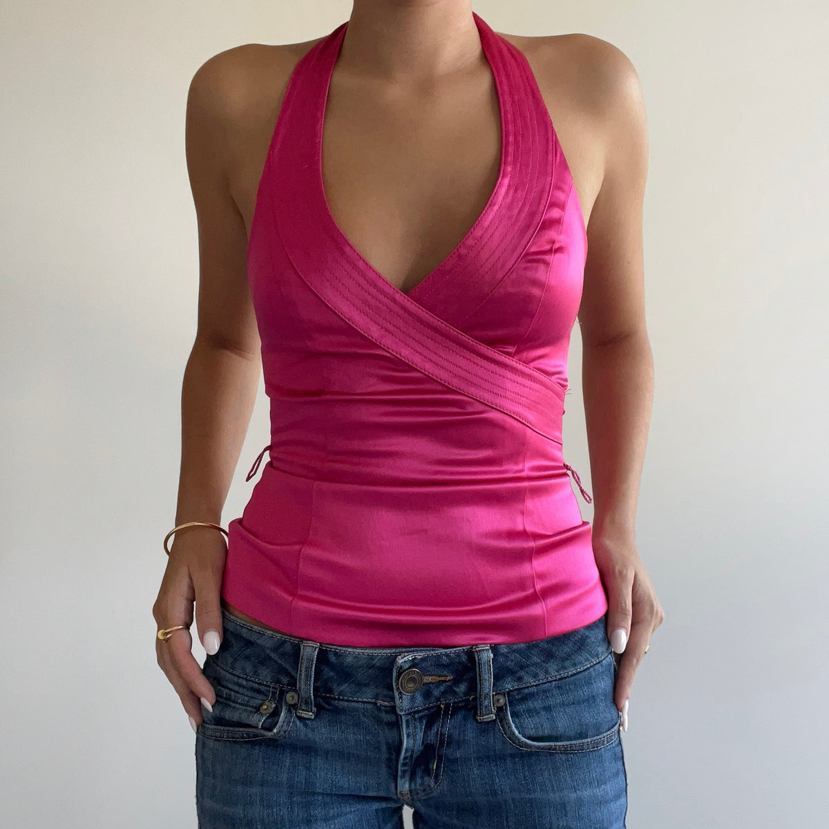 HOT PINK SATIN HALTER