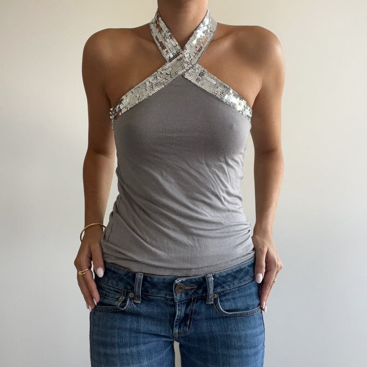 SILVER SEQUIN HALTER