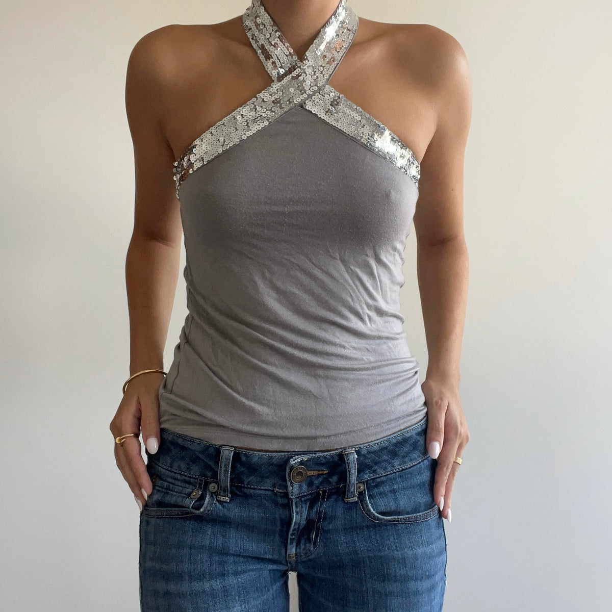 SILVER SEQUIN HALTER