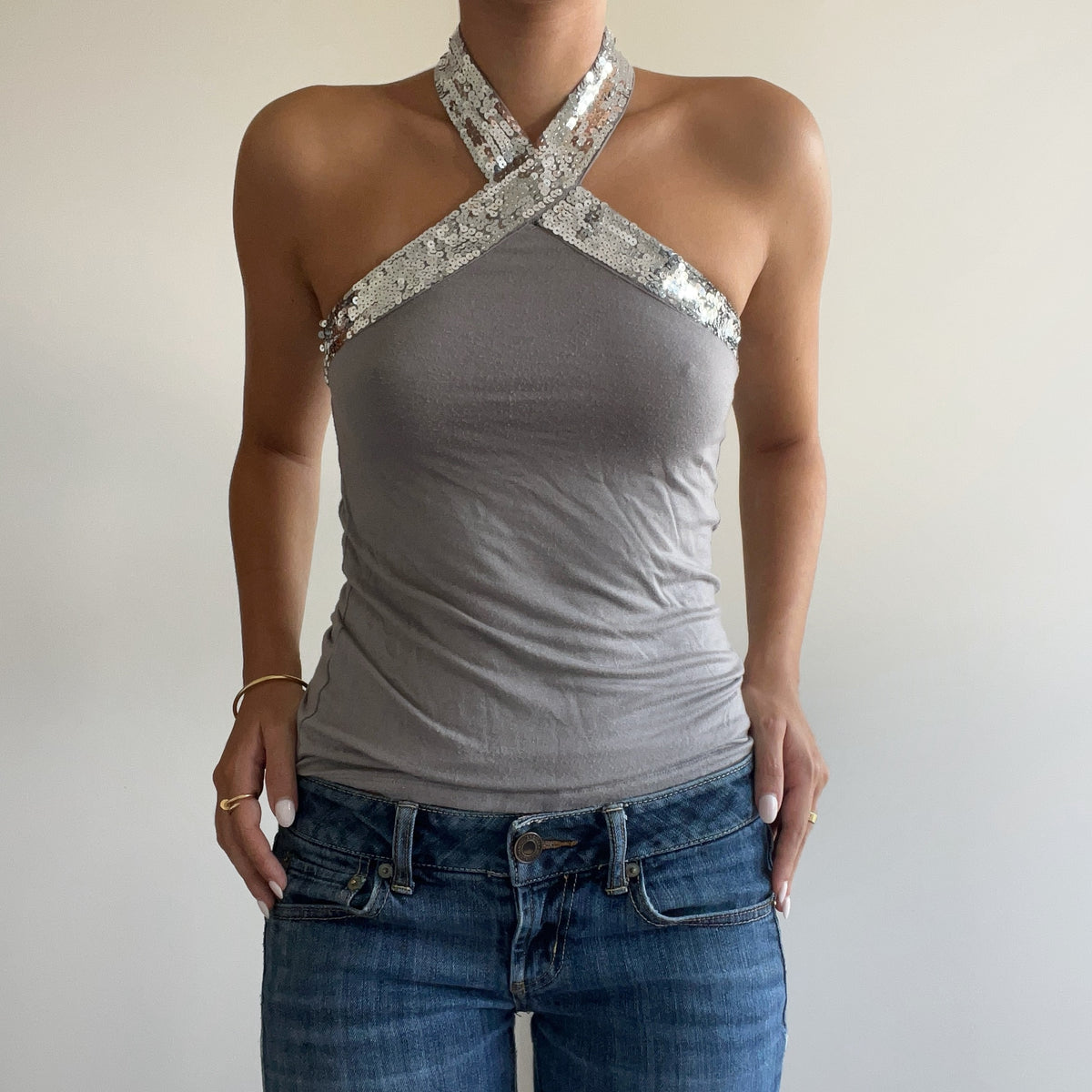 SILVER SEQUIN HALTER