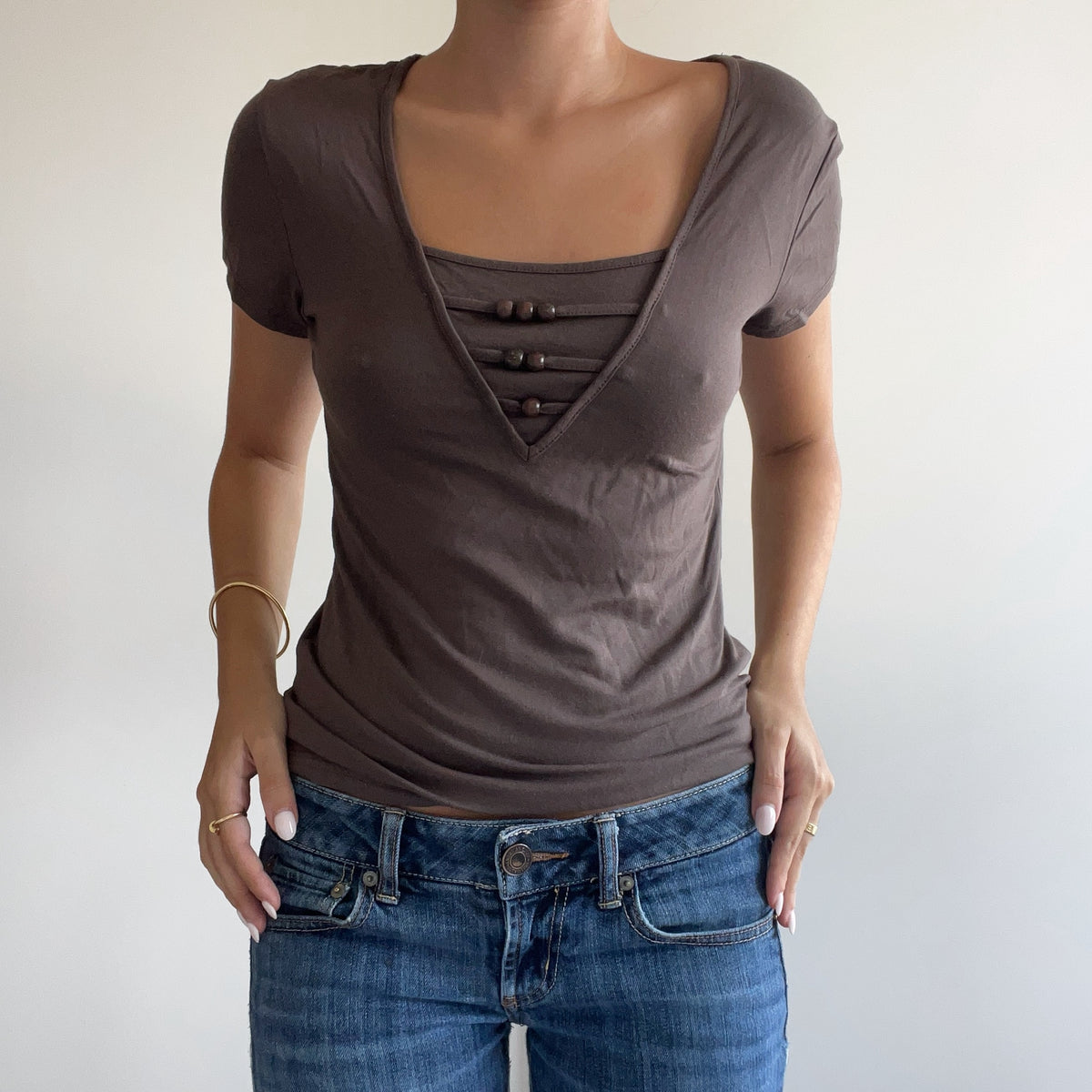BEADED BROWN TSHIRT