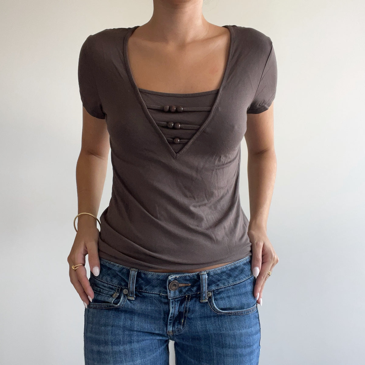 BEADED BROWN TSHIRT