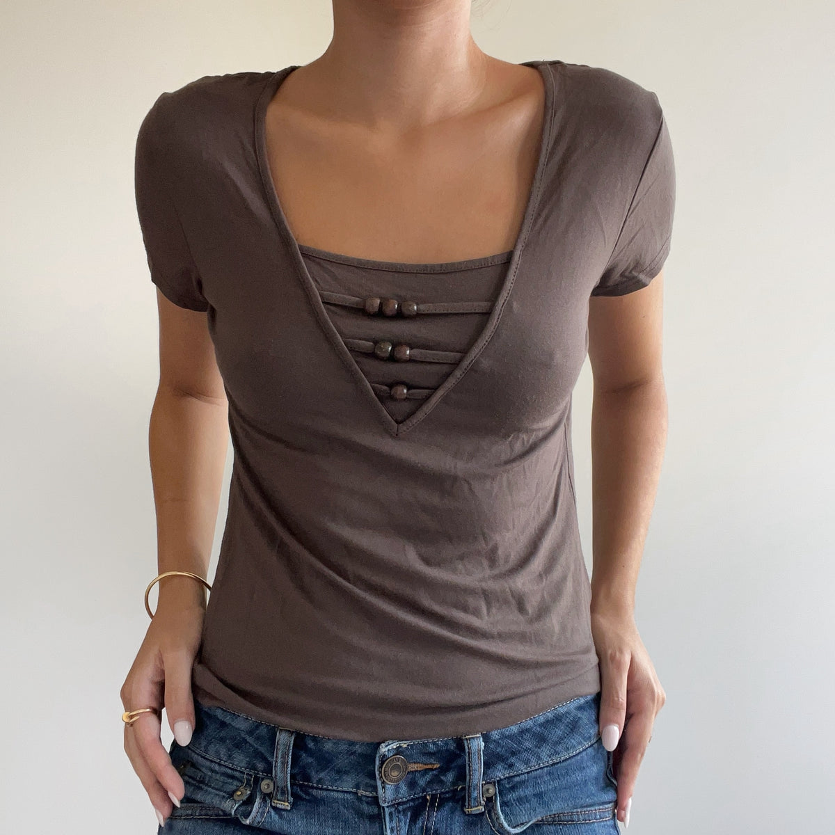 BEADED BROWN TSHIRT