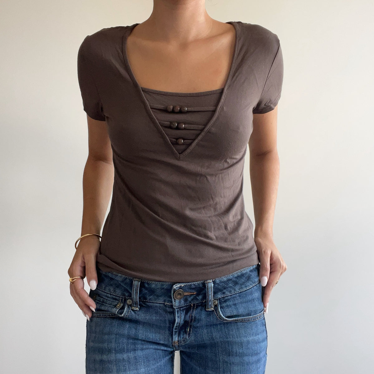 BEADED BROWN TSHIRT