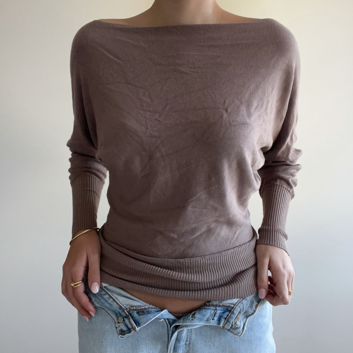 BROWN BATWING TOP