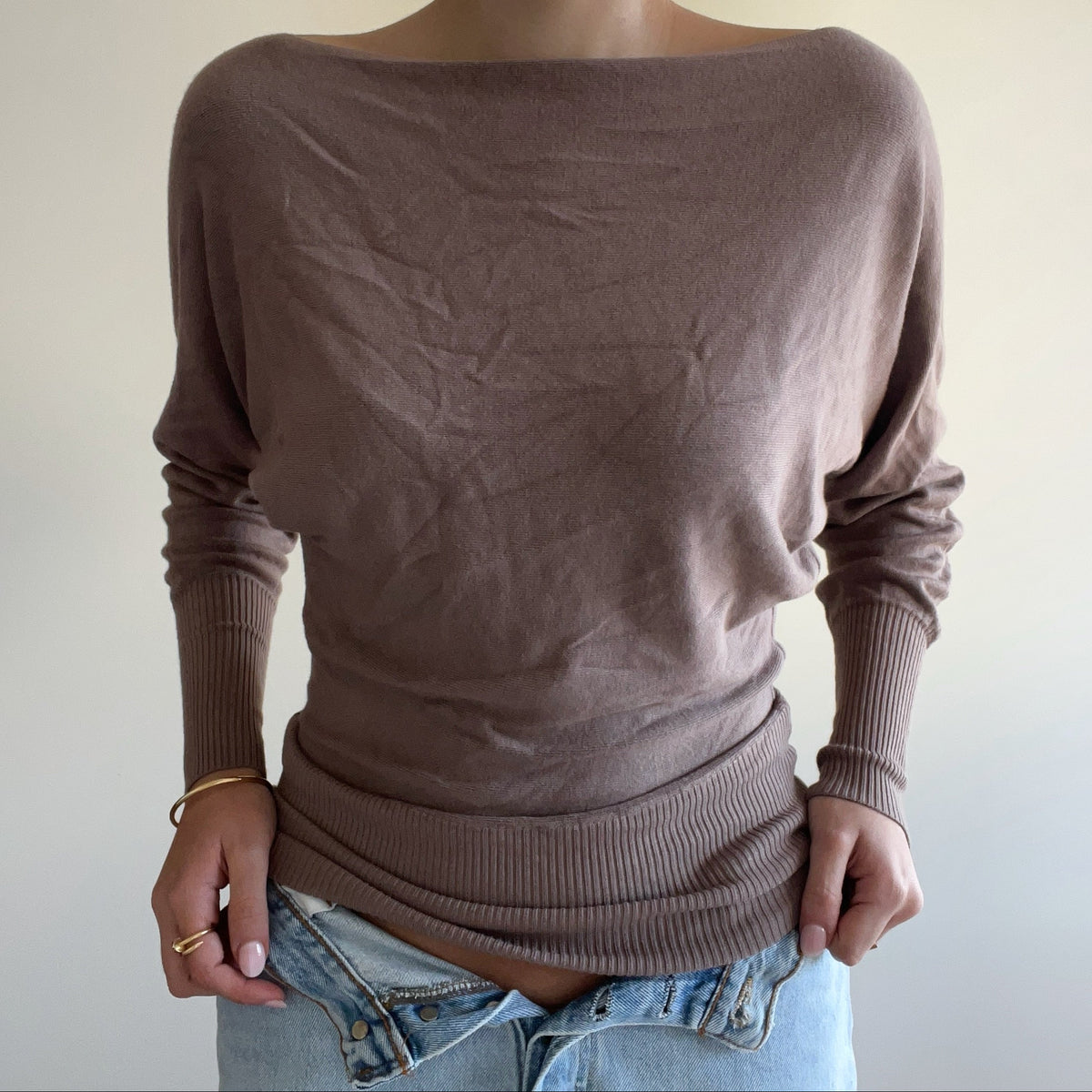 BROWN BATWING TOP