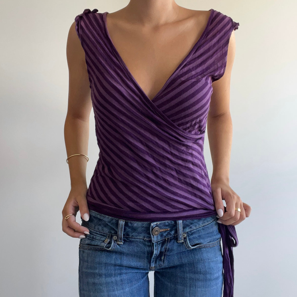 PURPLE STRIPED WRAP TOP