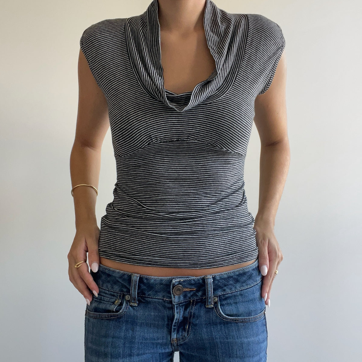 STRIPED COWL TOP